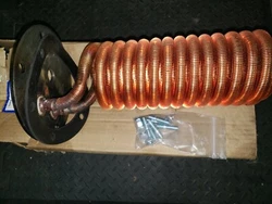 New open box. Thermaflow V7-5 domestic hot water heating coil. 5 GPM. 6 bolt round mounting plate. 1/2