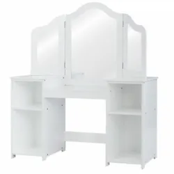 Color: White  Material: MDF + Plastic Mirror  Weight: 45 lbs  Table Size: 42