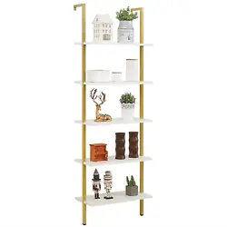 SPACE-SAVING: This 5-tier ladder bookshelf uses a wall-mounted design, which is great for extra storage in a small...