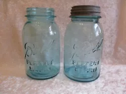 Ball Perfect Mason 1923-33 Aqua Glass Canning Jars. There are small bubbles in the glass. Numbers 4 and 5 embossed on...