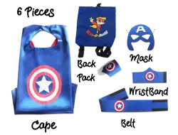 Super Hero Capes for Kids 5 Piece Set. Mask, Belt, and Wristband - 100% Felt. EACH CAPE SET INCLUDES: 1-Cape, 1-Mask...