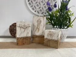 These rustic modern farmhouse blocks are made of solid wood and stained a pretty brown color on the bottom and painted...
