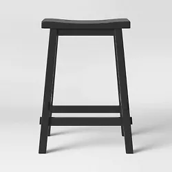 •Solid-hued wooden counter stool with distressed finish •Hardwood frame offers sturdy, stable support •Curved...