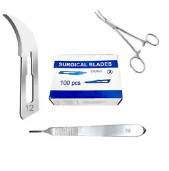 Sterilized By Gamma Radiation (25 kGy). ITEM : 100 SCALPEL BLADES - NO. 12 WITH FREE SCALPEL HANDLE AND BLADE REMOVER....