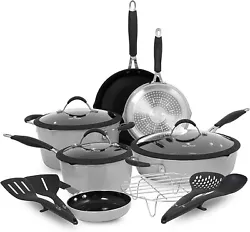 Paula Deen DFCW12S Family 14 Piece Ceramic Non-Stick Cookware Set, Stainless. The ceramic non-stick cookware is not...