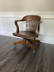 Antique Oak Lawyers Bankers Office Chair Tilt & Swivel. Condition is Used. Local pickup only.