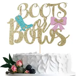 Anxdh boots or bow cake topper, glittering gender reveal baby shower party decoration, his or her boy or girl cake...