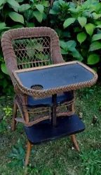 Vintage Wicker High Chair For child. This is Rare find. Wicker has brown color with tone of lighter hue. Tray, setting...