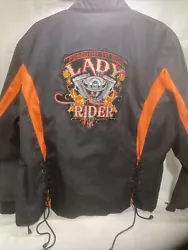 Read-Ladies Jacket Lady Rider Patch Motorcycle PatchBlack Orange Removable Liner Lacing PocketsJacket length from...