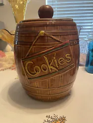 Vintage McCoy Brown Barrel Cookie Jar USA Made With Lid. No chips or cracks in Canister. Has a repair on the lid. Still...