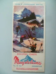 Nous vous proposons ce BUVARD PUBLICITAIRE ANCIEN / BISCOTTES MAGDELEINE GRANVILLE SKI.