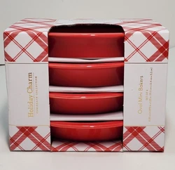 Holiday Charm Robert Stanley Home Collection Oval Mini Bakers Set of 4 Red.