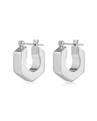 The options are endless with these Luv AJ Hex Bolt Huggie Hoop Earrings in Polished Rhodium Plated. Style: Huggie,...