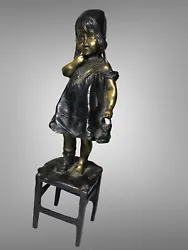 Bronze Finish Statue / Sculpture - Girl on Chair - after Juan Clara 12
