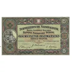 Suisse, 5 Francs type 1911-14, 31 Août 1946, Alphabet 29H, Pick 11. l (Billets>Etrangers>Suisse).