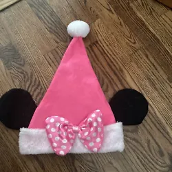 Minnie Mouse Christmas Santa Hat With Ears Pink Polka Dot Bow.