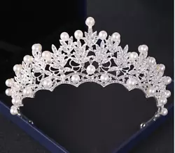 Crystal Tiara Bridal Wedding Pearl Pageants Hair Crown Bride Headband Rhinestone.