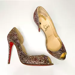 Christian Louboutin Glitter Demi You 100 Pumps Rosette Gold EU 37 US 7Leather with a glitter application4” wrapped...