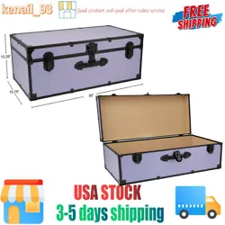 This trunk features black hardware with black binding and corner guards. The push-button center latch has an optional...