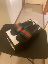 GUCCI Slides Flip Flops Sandals Black Men’s Size 9G w/Box. Pre owned! Little sign of wear overall great condition! No...