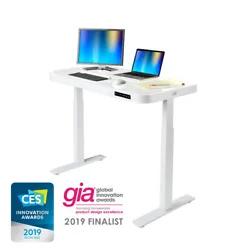 Upgrade your workspace with Seville Classics AIRLIFT® Tempered Glass Electric Standing Desk with Dual USB chargers....