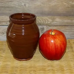 This is an Old Sturbridge Village Glazed Redware Pottery Small Crock Jar Honey Pot Handmade 5” Signed. Made at Old...