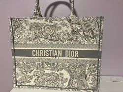 Christian Dior Book Tote Bag Large Ecru and Gray Toile de Jouy Embroidery. You can have the bag personalize embroidered...
