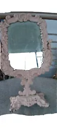 This antique standing mirror by J.M. Iron Art is a beautiful piece of mid 20th century art. The off white ~ ecru...