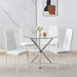 Round Glass Dining Table Set for 4 with Chairs, Modern 5-Piece Table and Chairs Dining Set for 4 Small Spaces, Dinner...