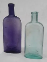 Antique E. Hartshorn Boston Bottles Irradiated Purple And Aqua. Height 6, 7 1/2