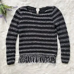 Chicos Farrah Striped Fringe Hem Sweater Size 0/ Small Black & White Knit. Great condition! Chico’s striped fringe...