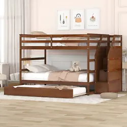 【Full Bunk Bed with Trundle 】This multifunctional full bunk bed provides an extra trundle option and three spacious...
