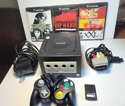 Console Nintendo GameCube Noire DOL-001 (EUR) + 3 Jeux Et Carte Mémoire.  Console officielle testée et fonctionnelle....