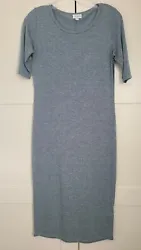 LuLaRoe Julia Dress Size XS Heather Blue Stretchy. Its on the sheer side, not very see through but slightly.