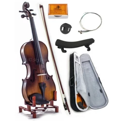 This violin has beautiful inlaid purfling, and pegs, fingerboard and chinrest are made from solid wood. Tailpiece is...