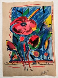 IT IS A HANDMADE DRAWING AND NOT IMPRESSION NORLITHOGRAPH OF ANY KIND. PAINTING ON OLD PAPER (HANDMADE) SIGNED AND...