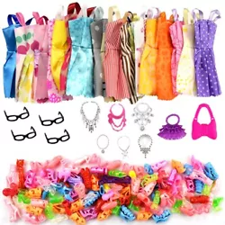 32 Item/Set Doll Accessories=10 Pcs Doll Clothes Dress+4 Glasses+6 Plastic Necklace+2 Handbag+10 Pairs Shoes for Barbie...