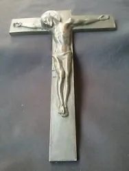 Crucifix art déco signé HARTMANN Christ & Croix en bronze 25,9 cm.