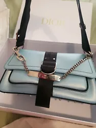 Dior Baby Blue Hardcore Jersey Shoulder Bag with Box and original duster bag. Crystal piston chain, no stones are...