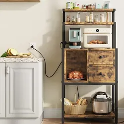 The Muti-functional Bakers Rack with power outlet close at hand. The power strip as it gives you a place to plug in the...