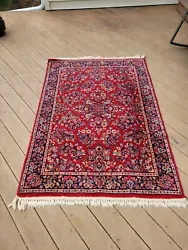 Vintage Floral RED Sarouk Area Rug Hand-Knotted Oriental Decorative Carpet 4x6.