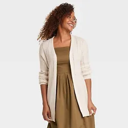 •Long-sleeve cardigan in solid color •Cable pointelle pattern and ribbed edges •Open-front design •Midweight,...