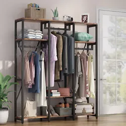 Making small spaces more functional. Freestanding Closet Organizer, Large Clothes Rack with Hanging Rod and Shelves....