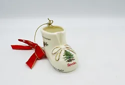 2011 Spode Babys First Christmas Tree Hanging baby Bootie Ornament. Porcelain, measures 1.75