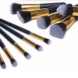 10Pcs different shape Makeup Brushes with different function 10Pcs Makeup Brushes Kit. A Round brush. A Flat brush. A...