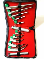 FIBER OPTIC MILLER LARYNGOSCOPE MAC MILLER SET WITH 9 BLADES 2 HANDLES AND A BEAUTIFUL CASE. FIBER OPTIC LARYNGOSCOPE...