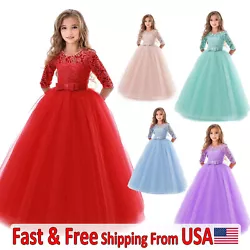 Kids girls formal long tulle spliced party dress, featuring elegant and gorgeous design. High quality fabric for top...