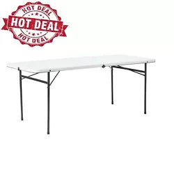 6 Foot Bi-Fold Plastic Folding Table, White. Classic white color coordinates with almost any decor. Easy to clean...