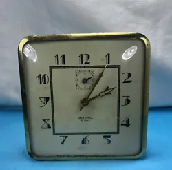 Vintage Sentinel 8 Day Alarm Clock Black& Gold Cream color case -does not Run P1