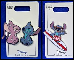 Stitch surfer. Disney Parks. Stitch and Angel 2 pin set. FREE scheduling, supersized images.